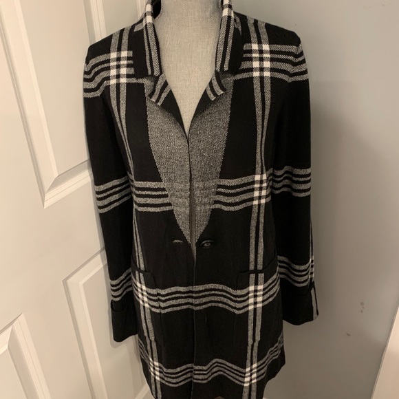 NWT Black/white Grid coat by Elle Fab Sz Medium - Picture 1 of 11